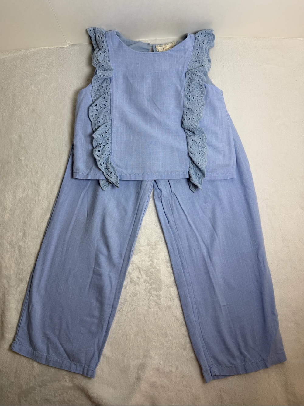 Btween Girl’s Light Blue Eyelet Ruffle Two-Piece Set Size 7